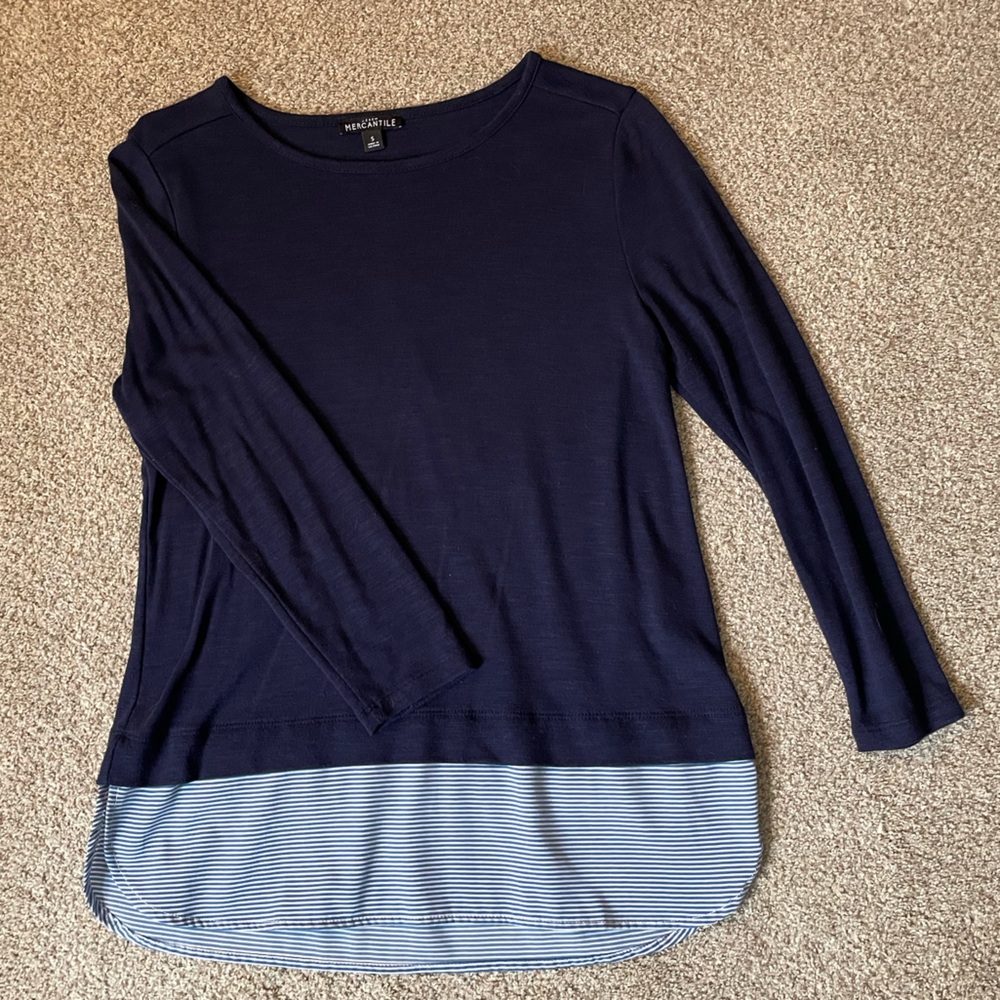 Navy and Light Blue Striped Long Sleeve Top